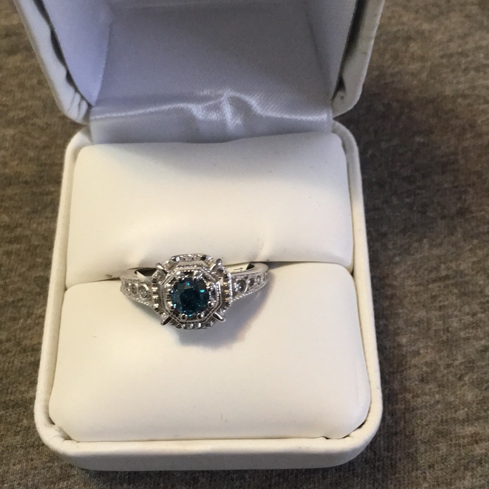 Fancy Intense Blue Diamond Solitaire Art Deco Ring - Picture 2 of 8